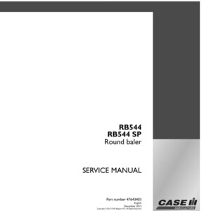 May include: A white service manual for a round baler. The cover includes the text "RB544 RB544 SP Round baler" and "SERVICE MANUAL". The Case IH Agriculture logo is in the bottom right corner.