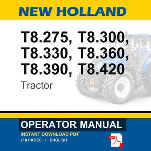 New Holland T8.275, T8.300, T8.330, T8.360, T8.390, T8.420 Tractor Operator Owners Operation Manual | Instant Pdf Download image 1