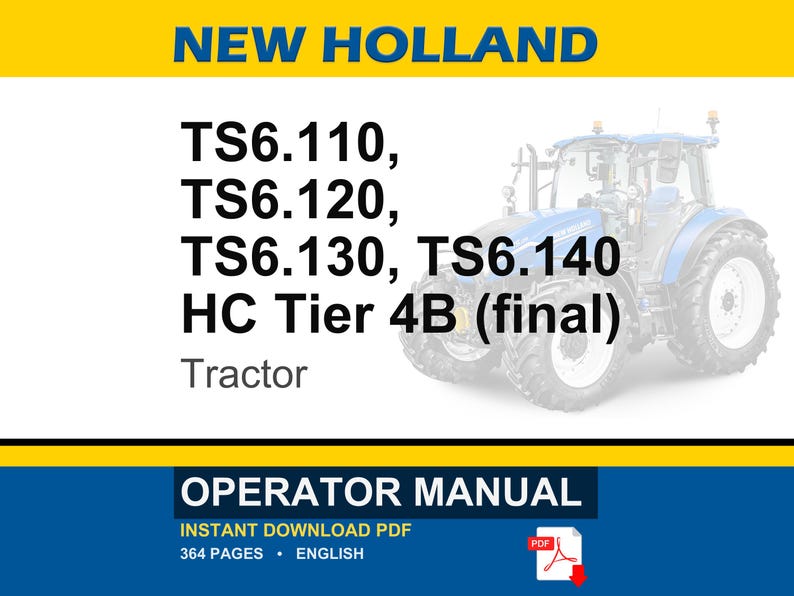 New Holland Ts6.110, Ts6.120, Ts6.130, Ts6.140 HC Tier 4B (slutgiltig) Traktorförarens bruksanvisning | Direkt PDF-nedladdning bild 1