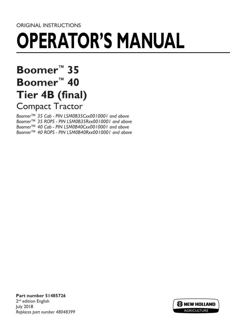 New Holland Boomer 35, Boomer 40 Tier 4B (final) Compact Tractor Operator Owners Operation Manual | Instant PDF Download image 3