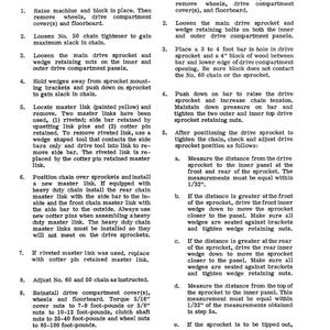 May include: Page from a manual detailing the removal, installation, and adjustment of a No. 60 chain. Instructions include loosening and tightening components, with measurements in inches and foot-pounds. Text is in black font on a white background.