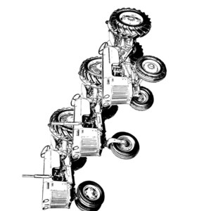 May include: Black and white illustration of several tractors. The image includes the text "350," "500B," "600B" SERIES TRACTORS GROUP A - GENERAL" at the top. The tractors are shown from various angles, with their wheels and mechanical components visible.