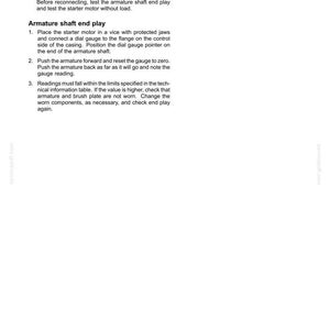 May include: A page from a technical manual detailing the assembly of an engine starter. The text includes instructions on armature shaft end play, with steps for using a dial gauge and checking components.