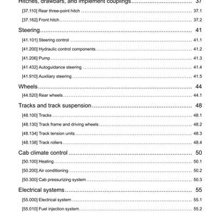 May include: A technical document with a table of contents, covering topics such as hitches, steering, wheels, tracks, cab climate control, and electrical systems. Dated 24th September 2015.