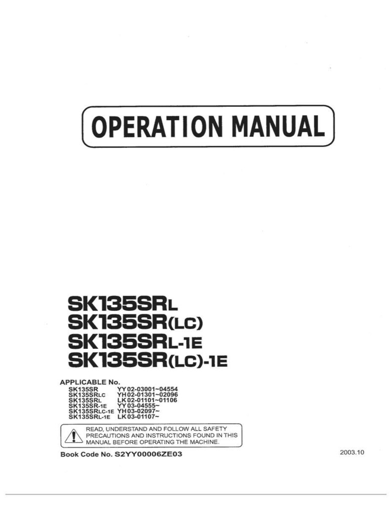 Kobelco Sk135srl, Sk135sr(Lc), Sk135srl-1e, Sk135sr(LC)-1E Excavator Operator Owners Operation Manual | Instant PDF Download image 2