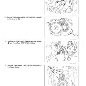 May include: A technical manual page titled Transmission - Power shuttle transmission internal components. It features four black and white line drawings illustrating mechanical disassembly steps, labeled 8 through 11, with numbered parts and arrows.