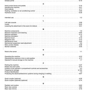 May include: A page from a manual with a table of contents. The text includes sections on machine components, operation, and maintenance, with page numbers listed to the right.
