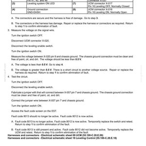 Op de afbeelding: Gedetailleerd document met stappen voor probleemoplossing voor foutcodes van elektrische systemen. Bevat een schematische legenda, genummerde instructies en richtlijnen voor spanningsmeting.