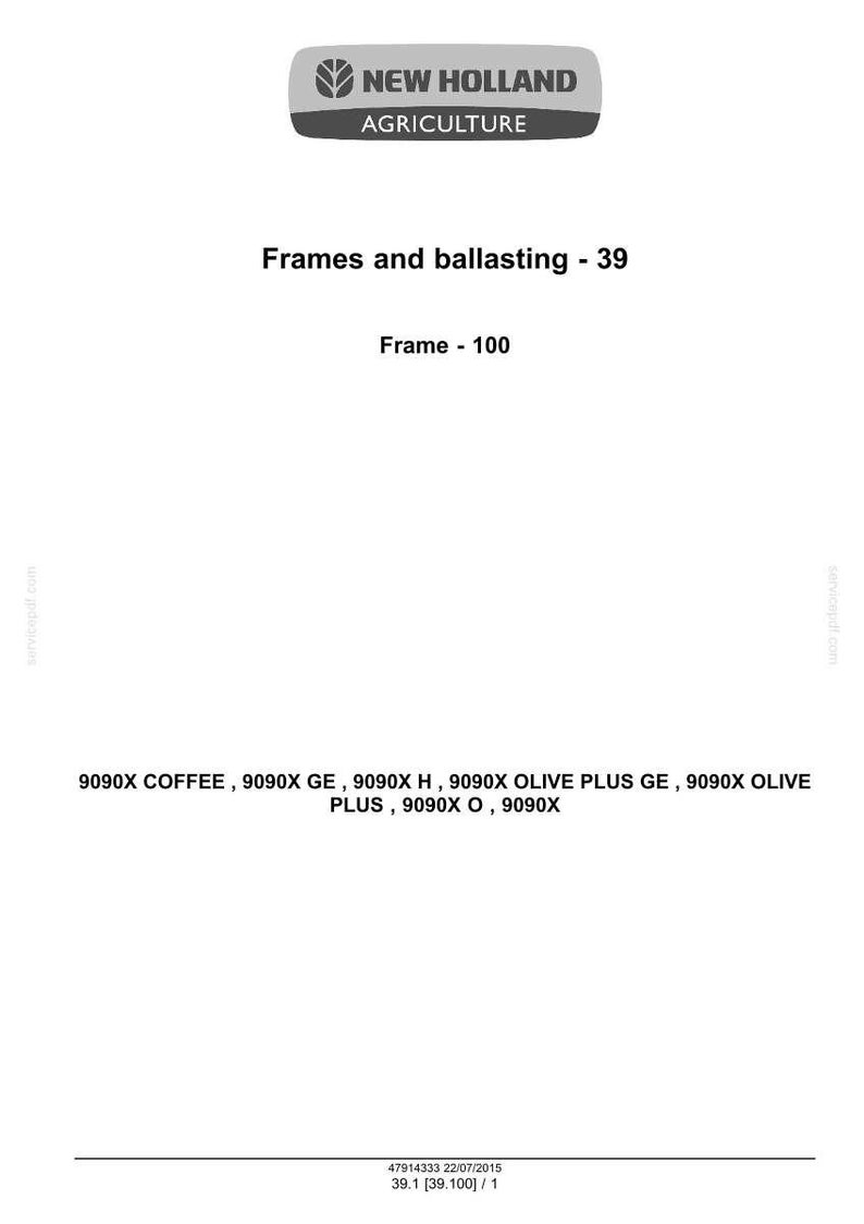 May include: Image of a document with the New Holland Agriculture logo. The text reads "Frames and ballasting - 39" and "Frame - 100". Below, a list of product codes is displayed, including "9090X COFFEE" and "9090X GE".