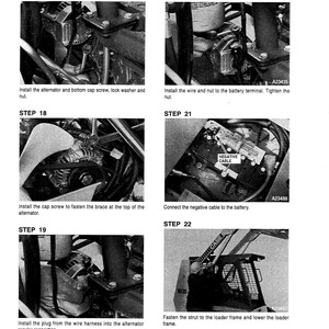 May include: Black and white diagram illustrating the steps for installing an alternator. The image includes close-up views of the alternator and related components, with text instructions for each step. The diagram is labeled with steps 17 through 22.