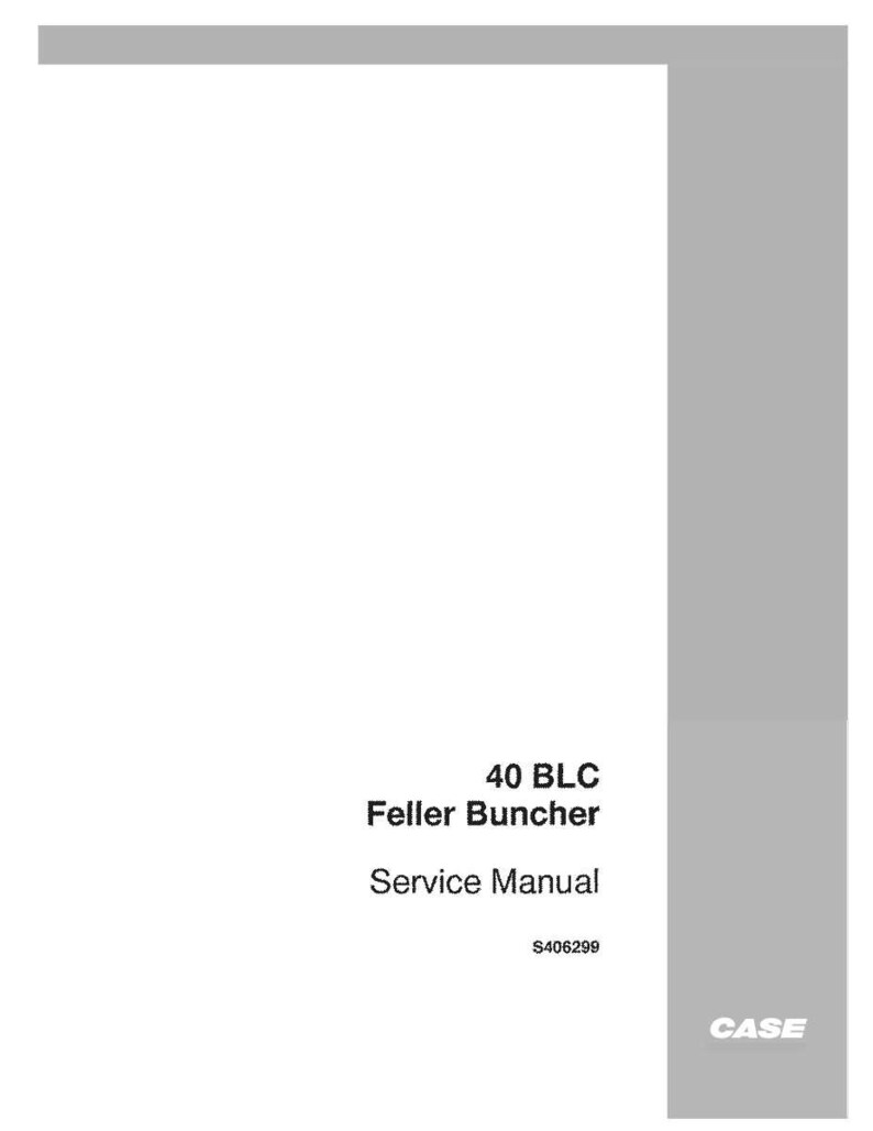 May include: A white service manual with the text "40 BLC Feller Buncher Service Manual" in black. The manual has a gray vertical stripe on the right side and a gray bar at the top. The word "CASE" is in the lower right corner.