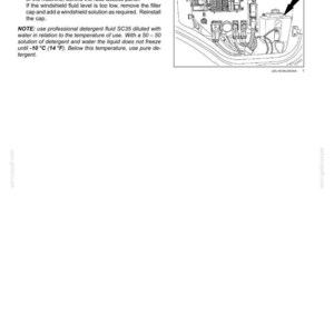 K&ouml;nnte beinhalten: Diagramm zur &Uuml;berpr&uuml;fung des Scheibenwaschfl&uuml;ssigkeitsstands. Text erkl&auml;rt die Position des Beh&auml;lters und Anweisungen zum &Uuml;berpr&uuml;fen und Nachf&uuml;llen der Fl&uuml;ssigkeit. Enth&auml;lt einen Hinweis zur Verwendung einer Reinigungsmittell&ouml;sung.