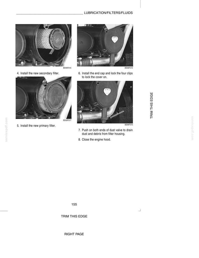 May include: Black and white diagram illustrating the installation of filters and related components. The image includes close-up views of mechanical parts with labels and instructions for maintenance procedures.