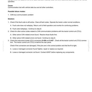 Op de afbeelding: Een technisch document met foutcodes voor elektrische systemen, specifiek voor "14011-Alle communicatie verloren". Het biedt stappen voor probleemoplossing, inclusief het controleren van connectoren X-426 en X-427, en behandelt CAN-bus communicatieproblemen.