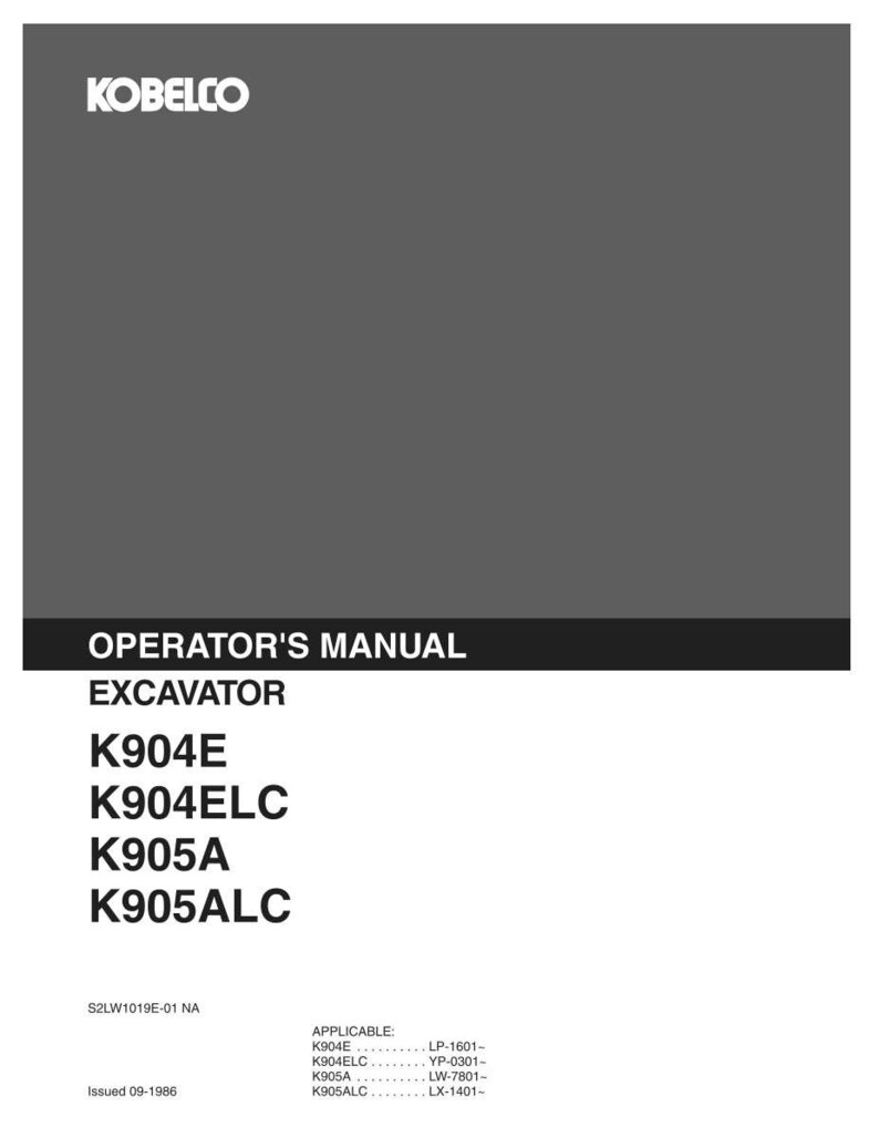 Kobelco K904e, K904elc, K905A, K905ALC Excavator Operator Owners Operation Manual | Instant PDF Download 画像 2