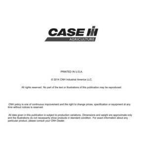 May include: A white document with the "CASE IH AGRICULTURE" logo in black and red. The text includes "PRINTED IN U.S.A." and copyright information for CNH Industrial America LLC.