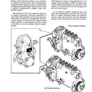 May include: Technical diagram of a Robert Bosch Model PES Multiple Plunger Fuel Injection Pump. The image includes detailed illustrations of four-cylinder and six-cylinder engine configurations, along with a serial number plate.