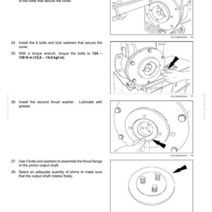 May include: Diagram of a mechanical assembly process, with detailed illustrations and instructions. Includes steps for lubrication, bolt installation, and torque specifications. Text includes "Frames and ballasting - Frame".