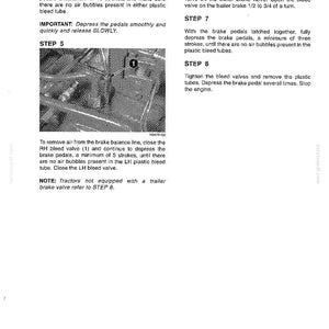 May include: A page from a manual with instructions for brake maintenance. The text includes steps for bleeding the brakes, with diagrams and notes. The image shows a close-up of brake components.