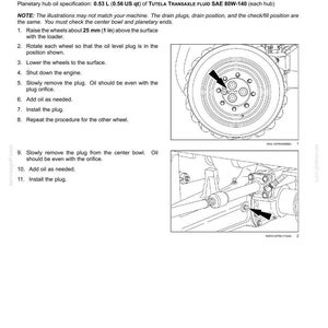 May include: Diagram from a maintenance manual detailing front axle fluid service for a four-wheel drive vehicle. Instructions include raising wheels, removing plugs, and adding oil. Measurements are in US customary units.