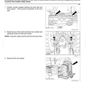 Peut inclure: Sch&eacute;ma expliquant comment retirer une roue arri&egrave;re de tracteur. L'image comprend des &eacute;tapes num&eacute;rot&eacute;es avec des fl&egrave;ches indiquant les zones cl&eacute;s et le texte "Rear wheel - Remove". Instructions fournies.