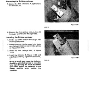 May include: A black and white technical diagram from a manual, detailing the Bubble-up Auger system. The text includes instructions for removing and installing the auger, with diagrams and part labels. The page is from Section 15 of the manual.