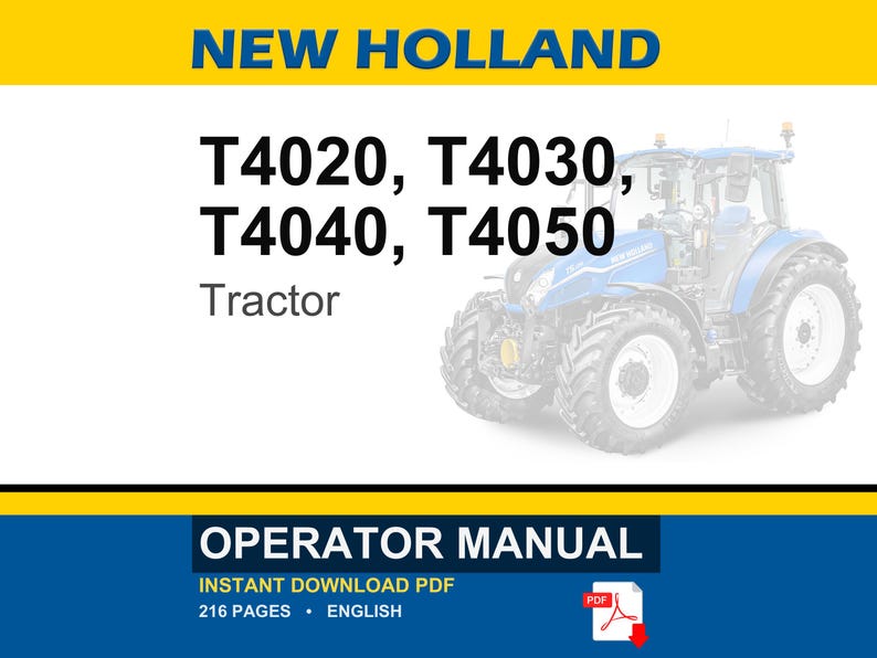 New Holland T4020, T4030, T4040, T4050 Tractor Operator Owners Operation Manual | Instant Pdf Download image 1