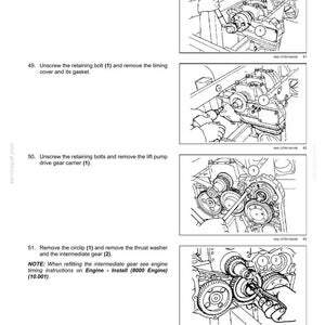 May include: Diagram of an engine and crankcase with step-by-step instructions. The image shows various engine components, including gears, bolts, and a pulley hub. Text instructions accompany each step, detailing the removal and installation of parts.
