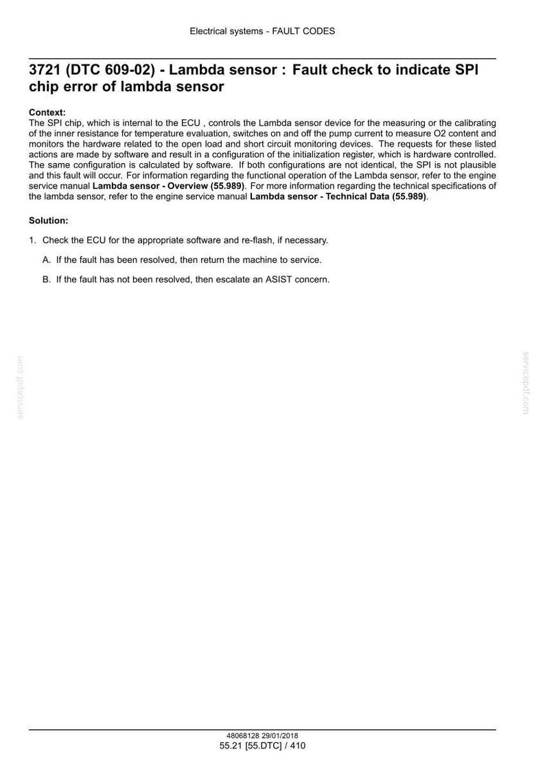 May include: A document titled "Electrical systems - FAULT CODES" with text detailing a Lambda sensor fault. The text includes context, a solution, and technical specifications for the sensor.