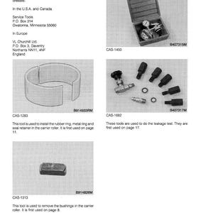 May include: A page from a manual displaying various special tools. The image includes a toolbox with gauges, a curved metal piece, a set of black tools, and a small rectangular tool. Text indicates the tools' functions and part numbers.