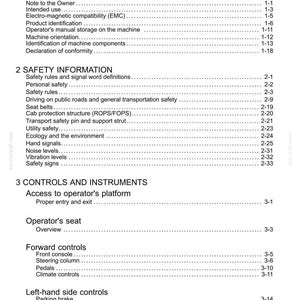 May include: A white document page with the title "Contents" at the top. The document is divided into sections, including "General Information," "Safety Information," and "Controls and Instruments." The text is black.