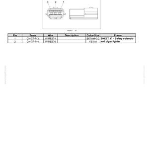 May include: Diagram of a male safety switch connector, labeled CS-4A, with a side view and top view. The diagram includes a table detailing pin connections, wire types, and color-size specifications for electrical systems.