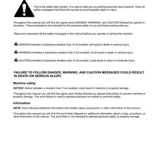 May include: A white page from a manual with the title "Safety rules" and the text "Personal safety". It includes safety alert symbols and explanations of DANGER, WARNING, and CAUTION messages. The document also covers machine safety and information notes.
