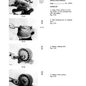 May include: A black and white diagram showing the dismantling and reassembling of a cooling blower. The image includes step-by-step instructions with figures and text, including the text "DISMANTLING AND REASSEMBLING COOLING BLOWER (STANDARD)".