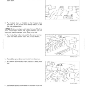May include: Diagram of track chain disassembly, with detailed illustrations and numbered steps. The image includes technical drawings of the chain components and instructions for removing pins and bushings. Text at the top reads "Tracks and track suspension - Tracks".