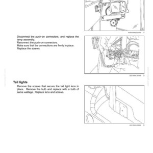 May include: A technical manual page titled 7-MAINTENANCE featuring black and white line drawings and instructions for replacing driving lights and tail lights. The text details removing Phillips screws, disconnecting push-on connectors, and replacing bulbs.