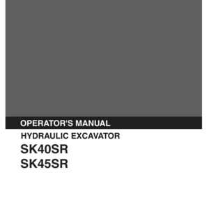 May include: A gray operator's manual for a Kobelco hydraulic excavator. The cover features the text KOBELCO, OPERATOR'S MANUAL, HYDRAULIC EXCAVATOR, SK40SR, SK45SR, and the applicable serial numbers PH01101 and PY07101 with the code S2PH0002E-00 04/04.