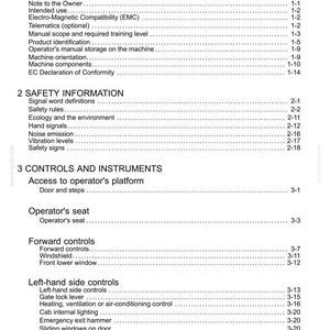 May include: A white document page with the title "Contents" at the top. The document is a table of contents for a manual, with numbered sections and subheadings. The text is black and the page is white.