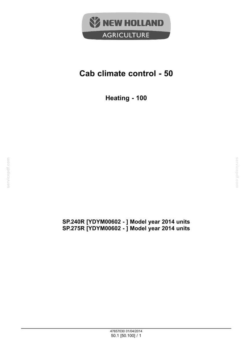 May include: A white document with the New Holland Agriculture logo at the top. Text includes "Cab climate control - 50" and "Heating - 100". Model year 2014 units are listed for SP.240R and SP.275R.