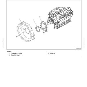 K&ouml;nnte beinhalten: Eine technische Strichzeichnung mit dem Titel 4LE2 Engine Mechanical 1A-73 Crankshaft Rear Oil Seal. Sie zeigt eine Explosionszeichnung der Komponenten, darunter ein Schwungradgeh&auml;use, ein hinterer &Ouml;ldichtring und ein Halter.