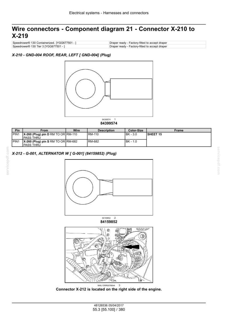 May include: Component diagram of wire connectors, including X-210 and X-212, with detailed pin and wire information. The diagram includes illustrations of plugs and their connections, with text labels and part numbers for electrical systems.