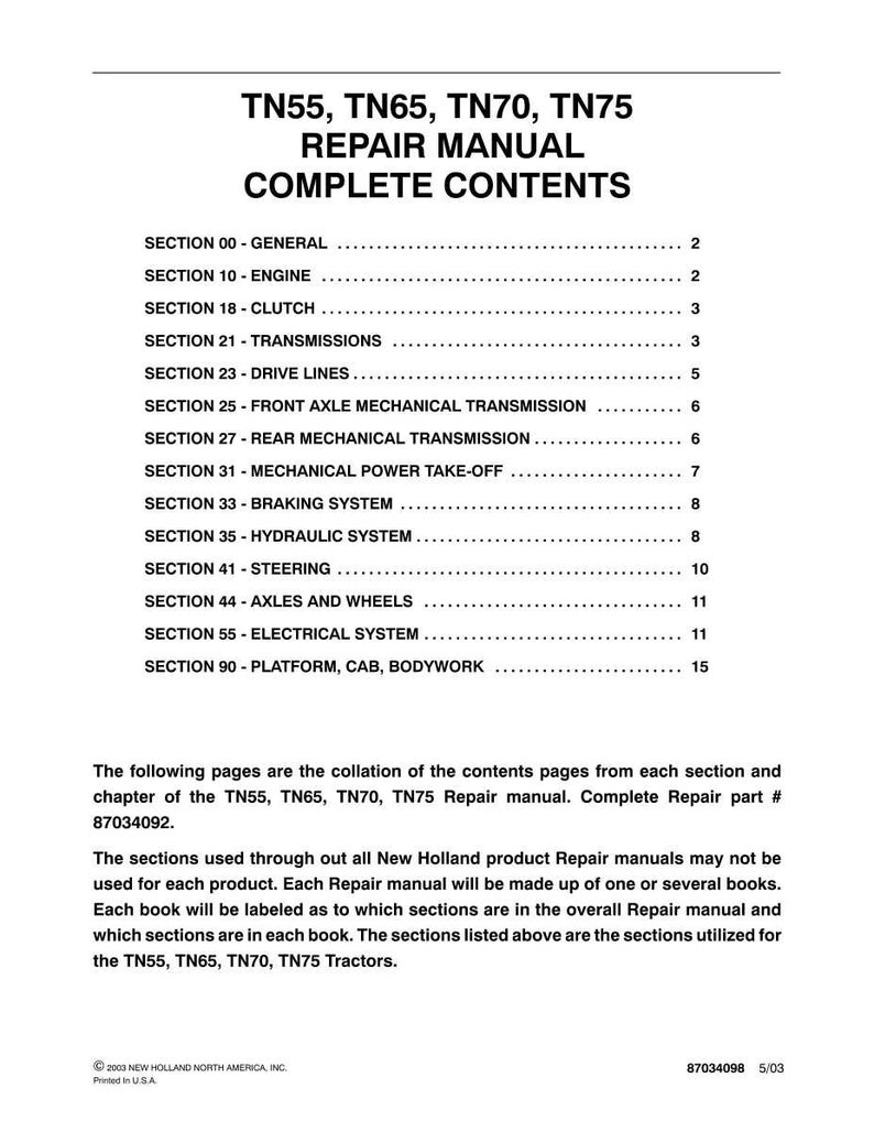 New Holland Tn55, Tn65, TN70, TN75 Tractor Service Repair Workshop Manual | Instant PDF Download image 3