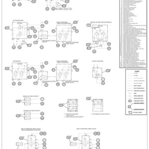 May include: A detailed hydraulic schematic for a CX160C excavator, featuring various circuit diagrams, including single and double-acting circuits, multi-purpose valves, and quick couplers. The diagram includes component numbers and connection details.