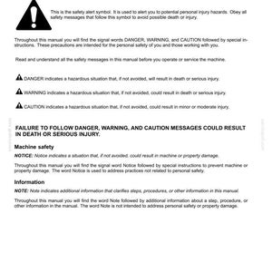 May include: A page from a manual with safety rules, including the safety alert symbol, and definitions for DANGER, WARNING, and CAUTION. The text emphasizes the importance of following safety instructions to prevent injury or death.