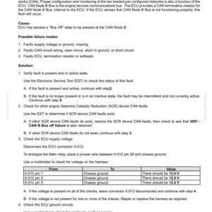 May include: A diagnostic document titled "3097-CAN B Bus off failure" with troubleshooting steps for an electrical system. Includes diagrams, voltage checks, and connector pinouts for automotive repair.