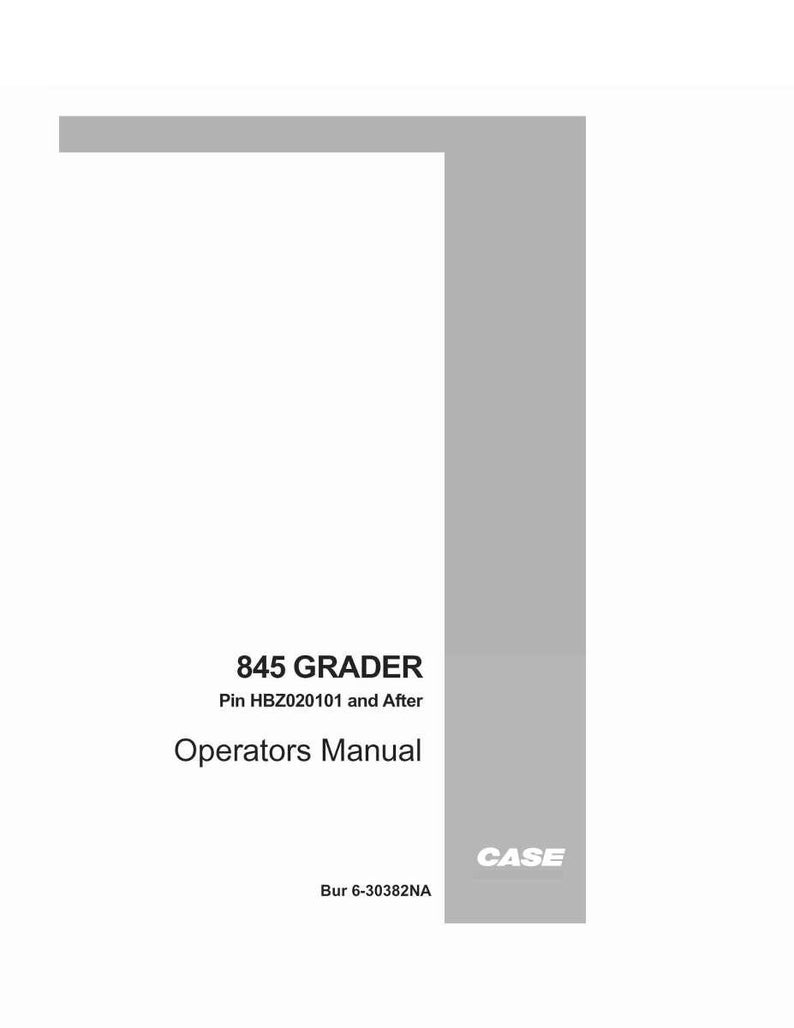 Puede incluir: Un manual blanco con el texto "845 GRADER", "Operators Manual" y "CASE" en negro. El manual tiene un borde gris y el texto "Pin HBZ020101 and After" y "Bur 6-30382NA".