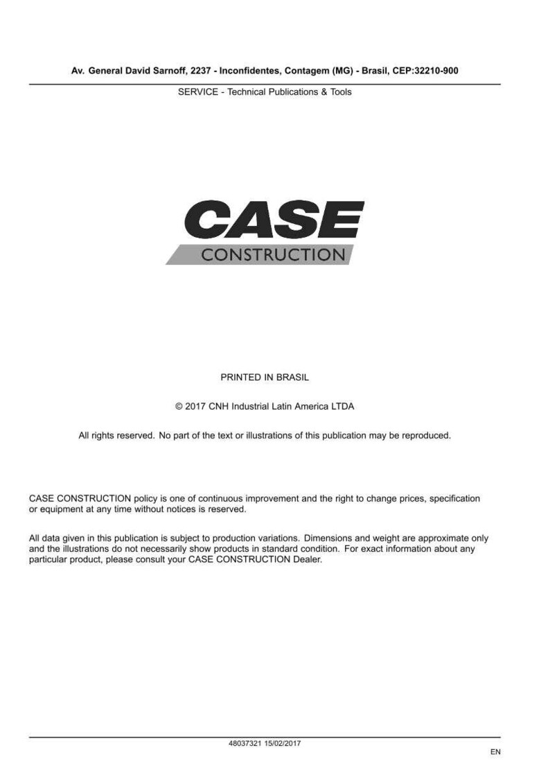 May include: A white document with the "CASE CONSTRUCTION" logo in black and gray. The document includes text about technical publications and tools, copyright information, and a disclaimer about product variations.