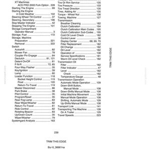 May include: A page from a manual with an index of terms and page numbers. The index includes terms like "Thermostat," "Transmission," and "Travel Speeds." The text is black on a white background.