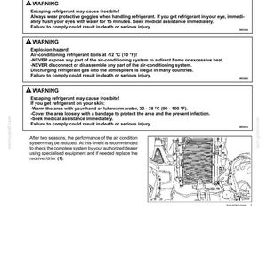 K&ouml;nnte beinhalten: Eine Seite aus einem technischen Handbuch mit der &Uuml;berschrift 7-MAINTENANCE, die Anweisungen zum Wechseln des Klimaanlagen-Trockners enth&auml;lt. Sie umfasst drei Warnhinweise zu K&auml;ltemittelgefahren sowie eine technische Strichzeichnung.