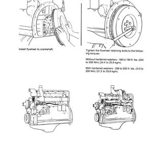 Puede incluir: Diagrama de los pasos de montaje del motor. El paso 6 muestra la instalaci&oacute;n del volante en el cig&uuml;e&ntilde;al. El paso 7 muestra el apriete de los pernos de fijaci&oacute;n del volante: 244 a 258 Nm (24,4 a 25,8 kgm).